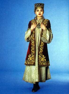 Kazakhstan people national clothes: woman's national dressings